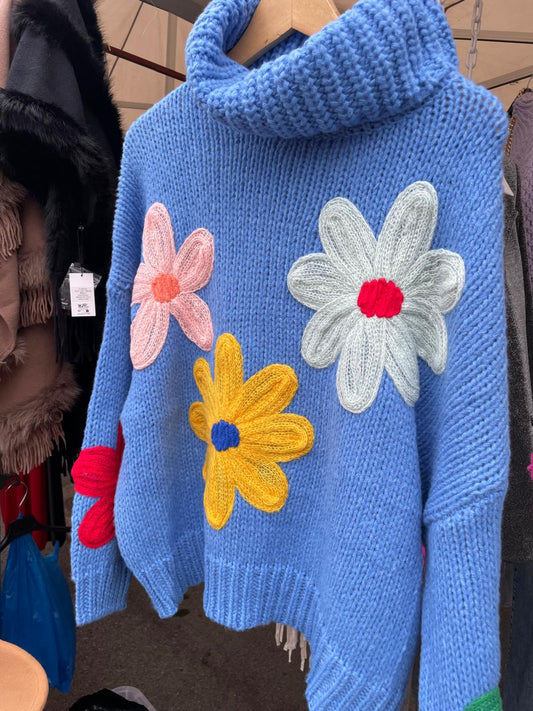 Daisy Knitted Jumper - Blue