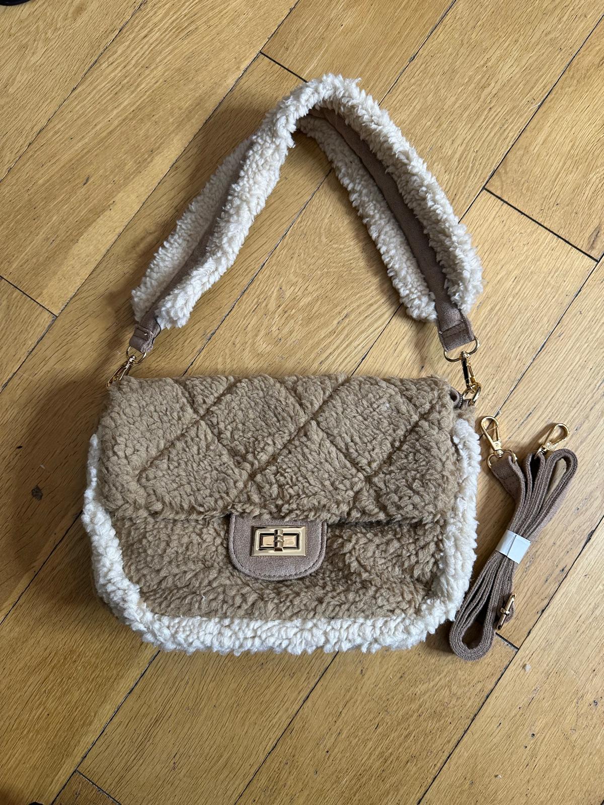 Faux Fur Trim Bag - Taupe